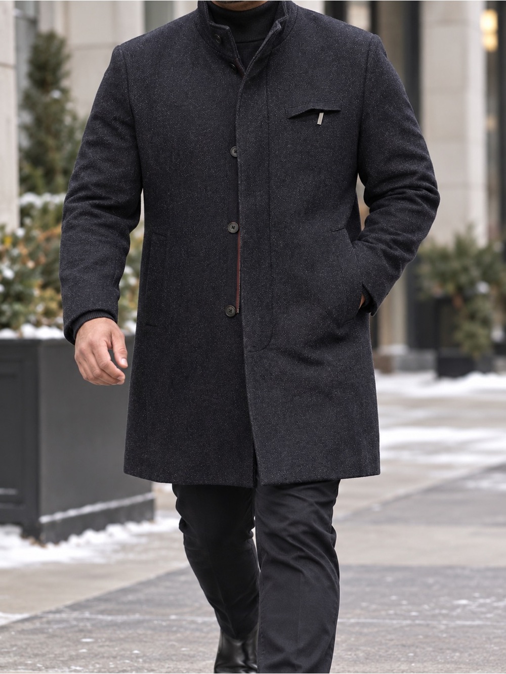 Ted Baker Men's Navy Blue Funnel Neck Wool Coat
